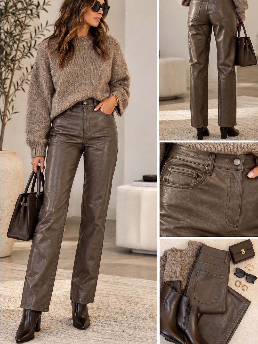 Aritzia Wilfred The Melina Vegan Leather Pants Brown Size 2